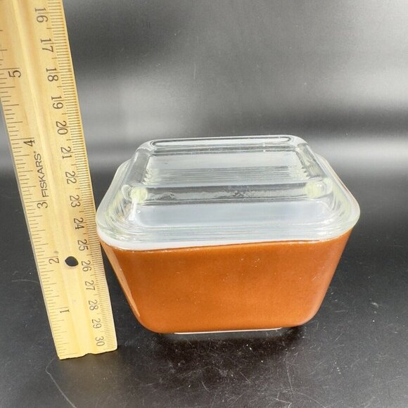 Vintage Pyrex Brown Small Fridgie Refrigerator Dish Clear Lid MCM B1 1.5 Cup 28 - Picture 4 of 12